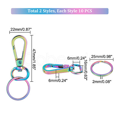 PandaHall Elite 10Pcs Rainbow Color Zinc Alloy Keychain Clasps FIND-PH0006-45-1