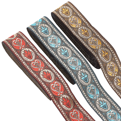 PandaHall Elite 3 Rolls 3 Colors Ethnic Style Embroidery Polyester Ribbons OCOR-PH0001-22-1