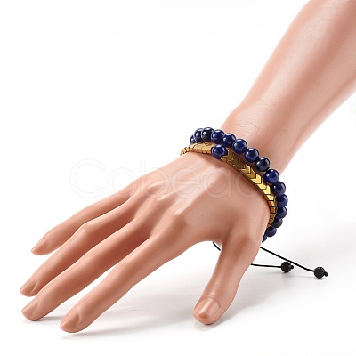 Natural Lapis Lazuli(Dyed) Stretch Bracelets Set for Girl Women BJEW-JB06805-02-1