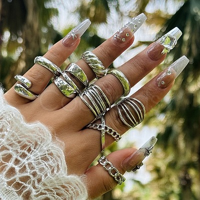 9Pcs 9 Styles Alloy Criss Cross Finger Rings Sets for Unisex PW-WG52168-01-1