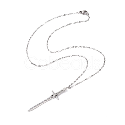 Alloy Sword Pendant Necklace with 304 Stainless Steel Cable Chains NJEW-JN04474-1