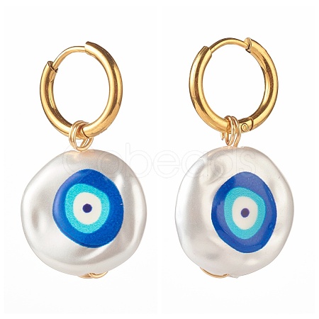 3D Printed Evil Eye Round Imitation Pearl Earrings for Girl Women EJEW-JE04605-1