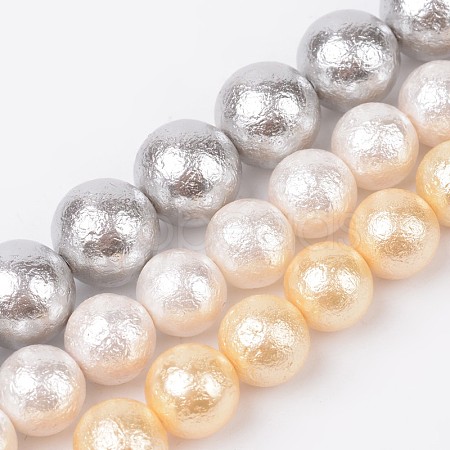 Round Wrinkled Shell Pearl Bead Strands BSHE-E006-8mm-M-1