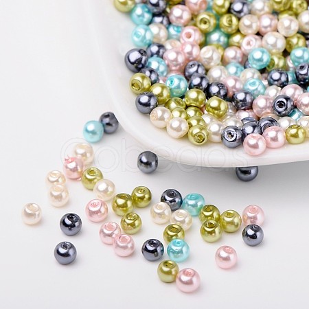 Pastel Mix Pearlized Glass Pearl Beads HY-X006-4mm-12-1