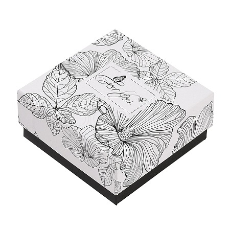 Flower Print Cardboard Paper Jewelry Storage Boxes CON-P022-01C-1