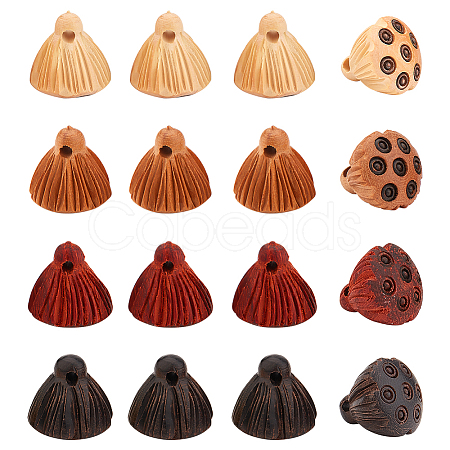 CHGCRAFT 16Pcs 4 Colors Engraved Wooden Charms WOOD-CA0001-57-1