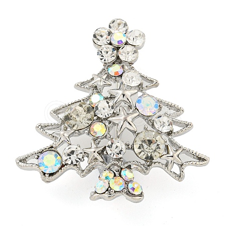 Christmas Tree Theme Zinc Alloy with Rhinestone Brooches JEWB-B018-02AS-04-1