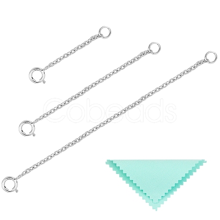 Anti-Tarnish 3Pcs 3 Style Rhodium Plated 925 Sterling Silver Chain Extender FIND-SZ0001-74P-1