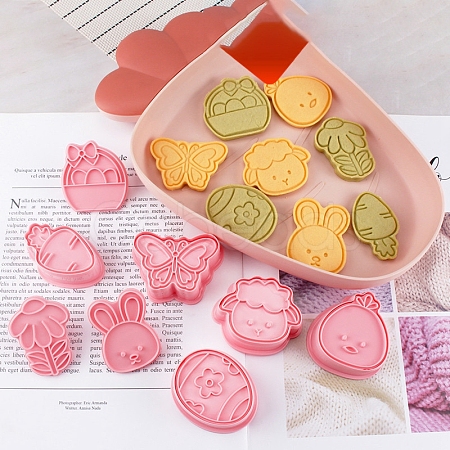 8Pcs 8 Styles Easter Theme Plastic Cookie Cutters EAER-PW0001-066-1