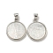 Rack Plating Brass Pave Natural White Shell Pendants, Flat Round Charms, Platinum, 20x17x3.5mm, Hole: 5X2.5mm