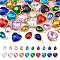 Pandahall 40Pcs 20 Styles Faceted Glass Rhinestone Pendants, with Golden Tone Zinc Alloy Findings, Teardrop & Heart Charms, Mixed Color, 15~16.5x9~14x5~6.5mm, Hole: 1.6~2mm, 2Pcs/style