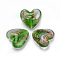 Handmade Gold Sand Lampwork Beads, Heart, Green, 33~35x34~36x16~17mm, Hole: 2~3mm