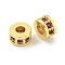 Brass Cubic Zirconia Spacer Beads, Long-Lasting Plated, Lead Free & Cadmium Free, Flat Round, Fuchsia, 6x3.8mm, Hole: 2.8mm