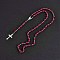 Long Handmade Imitation Pearl Cross Pendant Lariat Necklace Unisex Tassel Sweater Chain Necklaces, Red