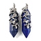 Dyed Natural Lapis Lazuli Double Terminal Pointed Pendants, Brass Flower Wrapped Faceted Bullte Charms, Platinum, 50x12x15mm, Hole: 9x5mm