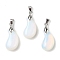 Opalite Pendants, Magatama Shaped Charms with Platinum Tone Brass Snap on Bails, Long-Lasting Plated, Lead Free & Cadmium Free, 21.6x11.3x7.1mm, Hole: 5x4mm