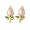 Alloy Enamel Pendants, Golden, Tulip Charm, Misty Rose, 22.5x11.5x3.5mm, Hole: 1.6mm