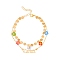 Constellation Alloy & Glass Seed Beads Double Layer Colorful Flower Anklets, Golden, Cancer, 11 inch(28cm)