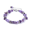 Natural Amethyst Chip Bracelets, with Flat Round Tibetan Style Alloy Spacers Beads and Stainless Steel Findings, 7-1/4 inch~7-3/8 inch(18.4~18.8cm)