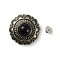 Alloy Buttons, with Synthetic Turquoise, DIY Accessaries, Flat Round with Flower, Black, 25x11mm, Hole: 2.5mm