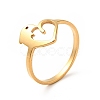 Ion Plating(IP) 201 Stainless Steel Heart with Dolphin Finger Ring for Valentine's Day RJEW-G266-25G-3
