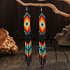 Geometric Glass Bead Tassel Dangle Earrings HM7356-1