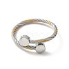 304 Stainless Steel Twist Rope Open Cuff Bangle with Flat Round Beaded for Women BJEW-P283-52-2