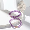 Natural Amethyst Round Beads Stretch Bracelets Set BJEW-JB06980-02-4