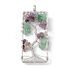 Rectangle Natural Green Aventurine & Amethyst Copper Wire Wrapped Chip Big Pendants G-E195-09P-01-2