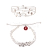 Multi String Cord Bracelet with Initial Letter K Charm BJEW-SW00042-06-1