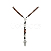 Wood Rosary Bead Necklaces NJEW-TA00081-4