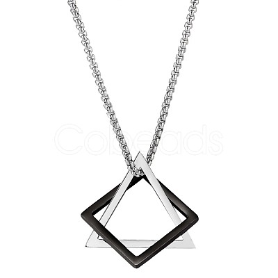 304 Stainless Steel Triangle & Rhombus Pendant Necklace with Box Chains JN1045B-1