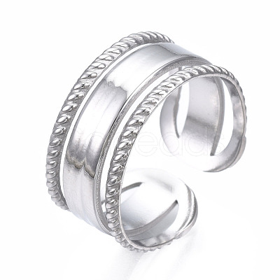 Non-Tarnish 304 Stainless Steel Triple Line Open Cuff Ring RJEW-T023-35P-1