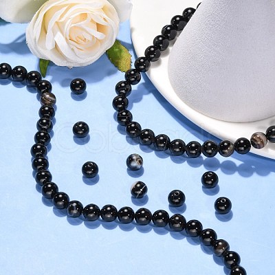 Natural Black Agate Beads Strands G-G391-8mm-01-1