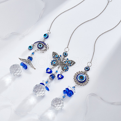 AHADEMAKER 3Pcs 3 Style Evil Eye Pendant Decorations HJEW-GA0001-26-1