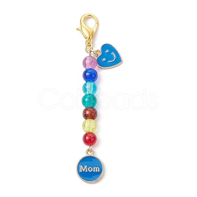 Mother's Day Flat Round with Word Mom & Heart Alloy Enamel Pendant Decorations HJEW-JM01510-05-1