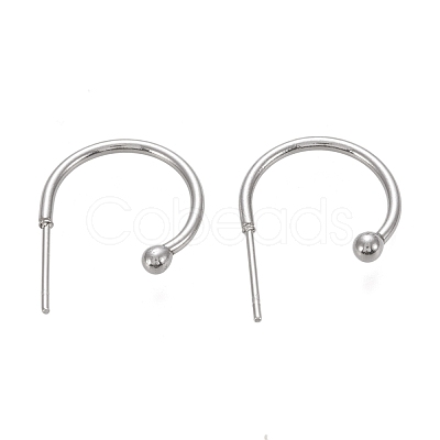 Tarnish Resistant 304 Stainless Steel C-shaped Hoop Circle Ball Stud Earrings X-STAS-K204-04P-1