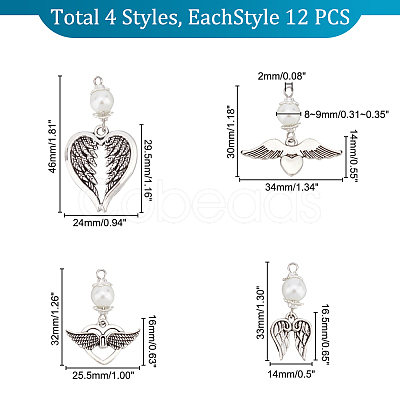 PandaHall Elite 48Pcs 4 Style Tibetan Style Alloy Pendants FIND-PH0009-78-1