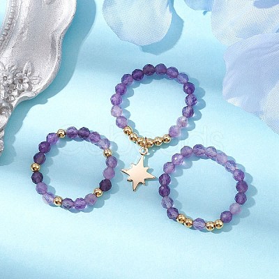 3Pcs 3 Styles Natural Mixed Gemstone Beaded Stretch Rings Set RJEW-JR00647-1