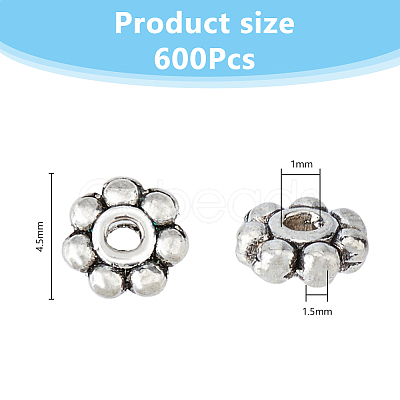 DICOSMETIC 600Pcs Tibetan Style Alloy Daisy Spacer Beads FIND-DC0005-31AS-1