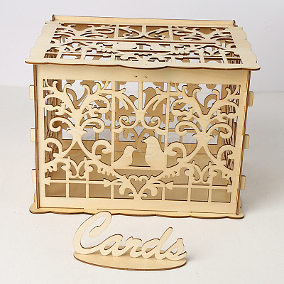 Rectangle Hollow Wood Wedding Card Box with Iron Lock HULI-PW0002-148C-1