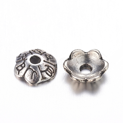 6-Petal Tibetan Style Alloy Flower Bead Caps TIBE-S220-AS-01-NR-1