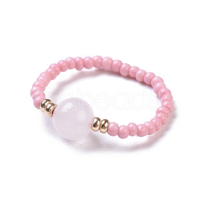 Natural Rose Quartz Stretch Rings RJEW-JR00255-03-1