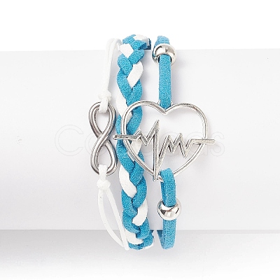 Alloy Heart Beat & 304 Stainless Steel Infinity Links Multi-strand Bracelet BJEW-TA00190-04-1