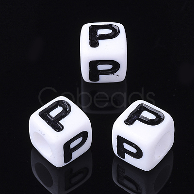 Acrylic Horizontal Hole Letter Beads X-PL37C9129-P-1