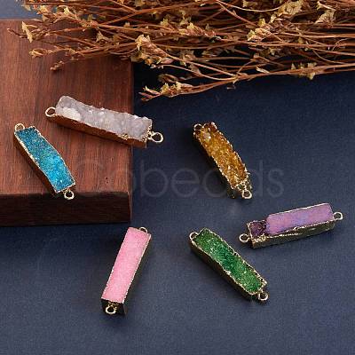 6Pcs 6 Colors Electroplated Natural Druzy Agate Links Connectors sgG-SZ0001-17-1