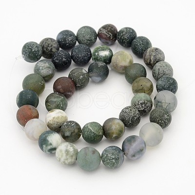 Frosted Round Natural Moss Agate Bead Strands G-J276-55-10mm-1