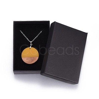 Flat Round Resin & Wood Pendant Necklaces NJEW-JN02324-M-1