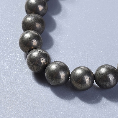 Natural Pyrite Round Beads Stretch Bracelets BJEW-JB04176-02-1