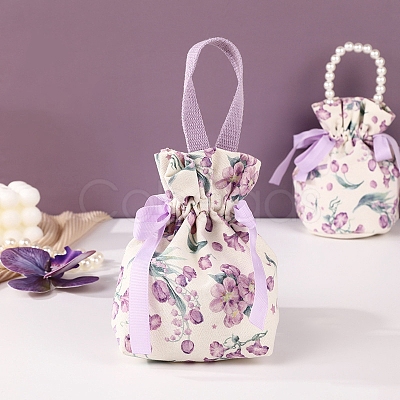 Cloth Flower Print Drawstring Pouches PW-WG35033-05-1